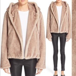 Helmet Lang Faux Fur Hooded Jacket
